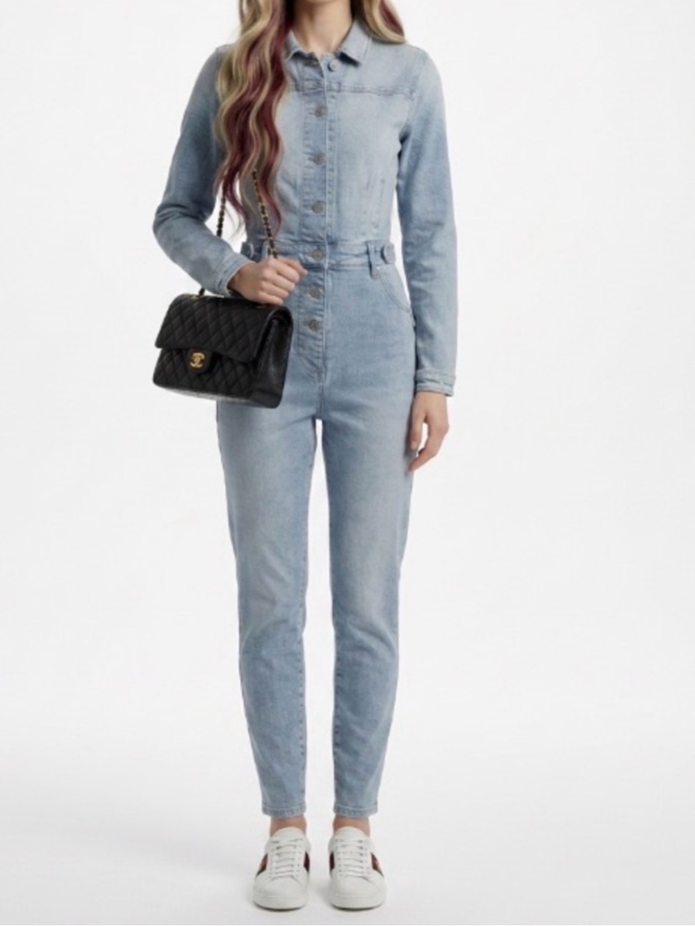 We The People / FreePeople Light Wash Denim Button UpJumpsuit - Sz 4 Long Sleeve